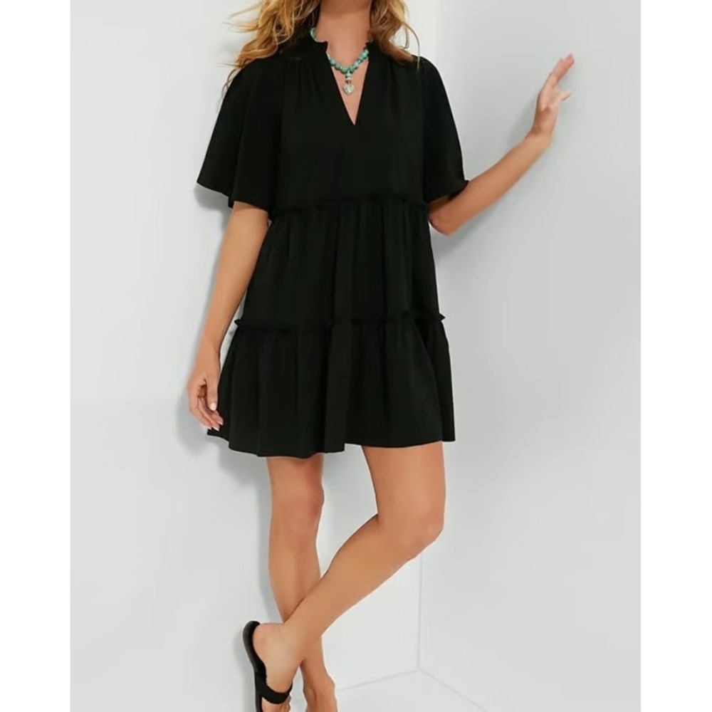 Tuckernuck Black Tiered Ruffle Neck Mini Dress XXXL Y24415T